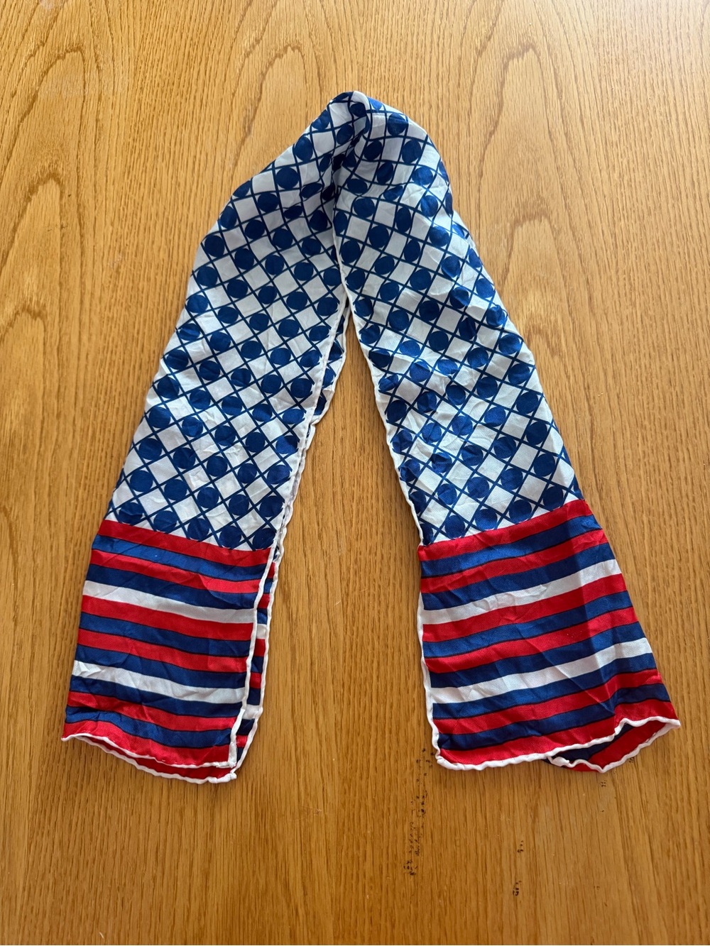 Vintage Americana Navy Red Geometric 100% Silk Scarf - Mint Condition